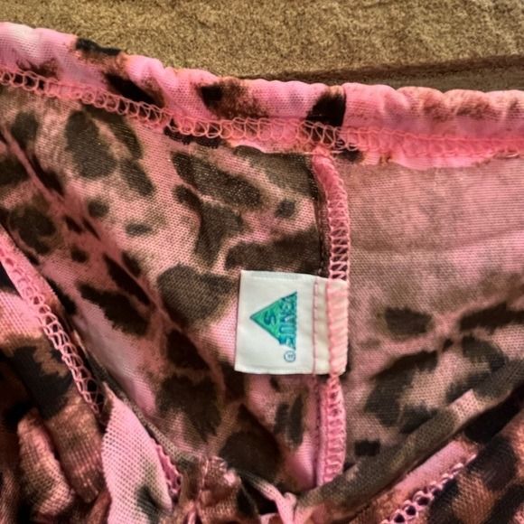 Vintage Y2K VENUS Swimwear Coverup Mesh Animal Print pants Pink Brown Small - Picture 2 of 6
